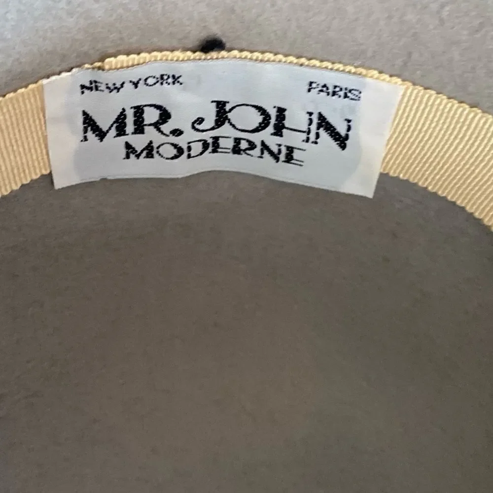 Vintage Mr John Moderne Hat Wool Felt Wide Brim Ribbon Detail New York Paris - Picture 5 of 6